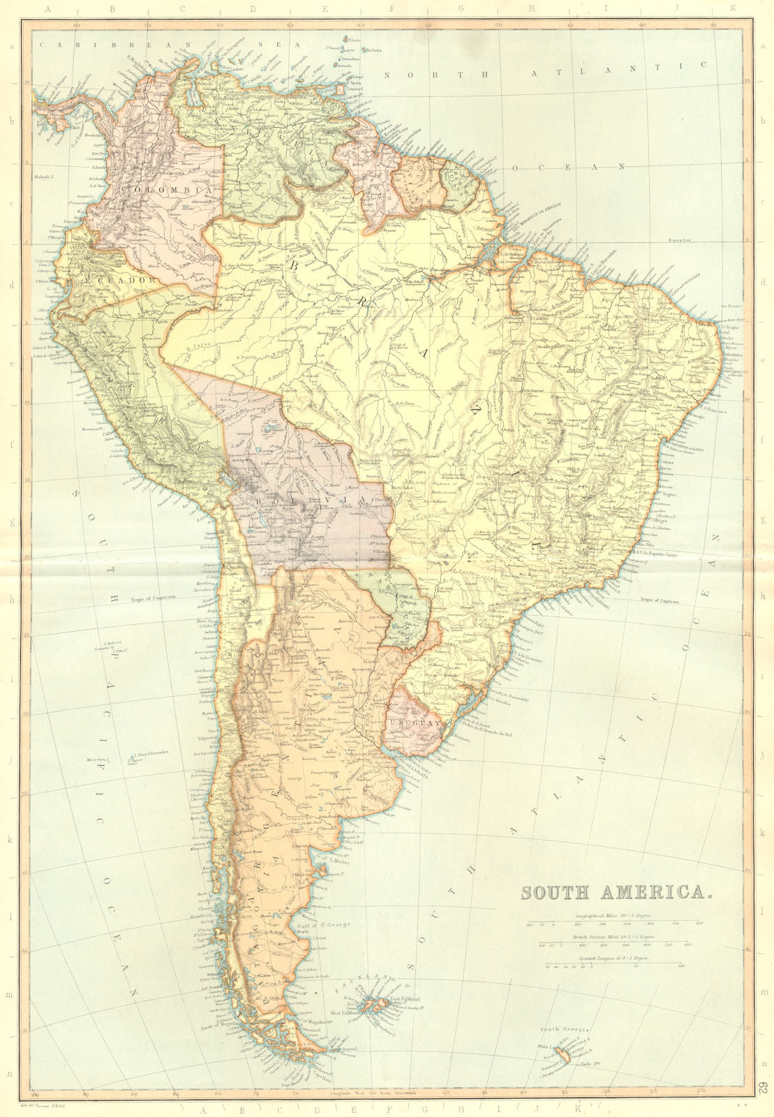 SOUTH AMERICA. Brazil Argentina Chile.Scale = Spanish Leagues.BLACKIE 1893 map